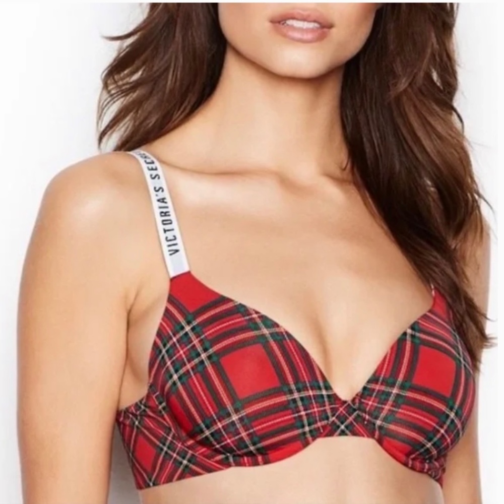 2pc set Victoria’s secret bra& panty plaid pattern holiday bra panty set 34B M - Picture 3 of 16